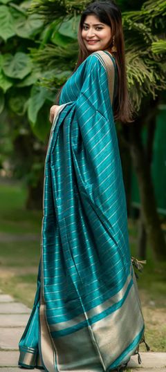 Reception, Traditional Blue color Saree in Tussar Silk fabric with South Weaving work : 1930148