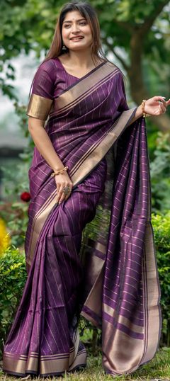 Reception, Traditional Purple and Violet color Saree in Tussar Silk fabric with South Weaving work : 1930149