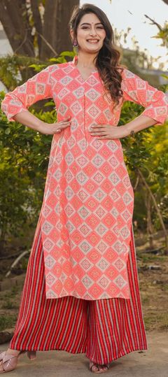 Summer Pink and Majenta color Salwar Kameez in Rayon fabric with Palazzo, Straight Digital Print work : 1930346