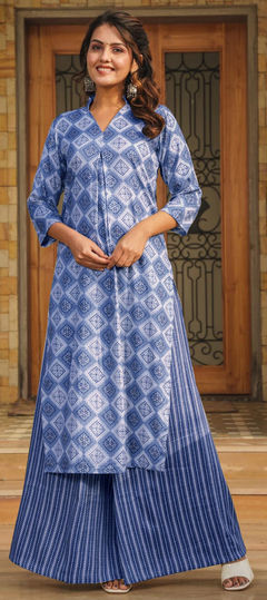 Summer Blue color Salwar Kameez in Rayon fabric with Palazzo, Straight Digital Print work : 1930349