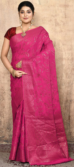 Pink and Majenta color Saree in Silk fabric with Weaving, Zari work