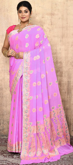 Pink and Majenta color Saree in Silk fabric with Weaving, Zari work