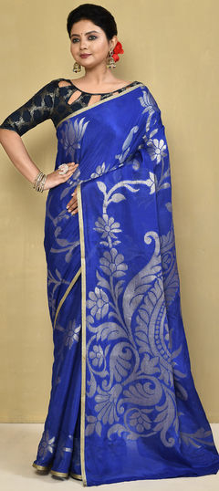 Blue color Saree in Silk fabric with Weaving, Zari work