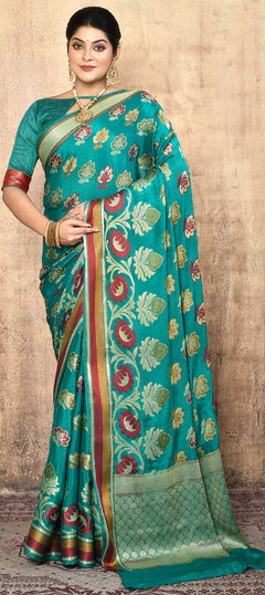 Green color Saree in Silk fabric with Weaving, Zari work