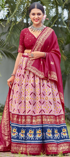 Pink and Majenta color Lehenga in Cotton fabric with Printed work