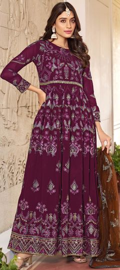 Purple and Violet color Salwar Kameez in Faux Georgette fabric with Embroidered, Sequence, Thread, Zari work
