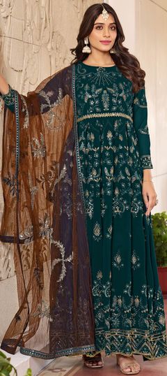 Blue color Salwar Kameez in Faux Georgette fabric with Embroidered, Sequence, Thread, Zari work
