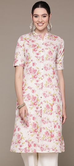 Pink and Majenta, White and Off White color Kurti in Cotton fabric with Floral, Printed work