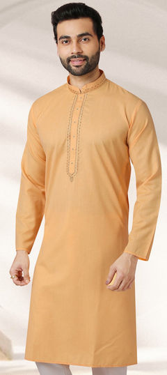 Beige and Brown color Kurta in Rayon fabric with Embroidered, Thread work