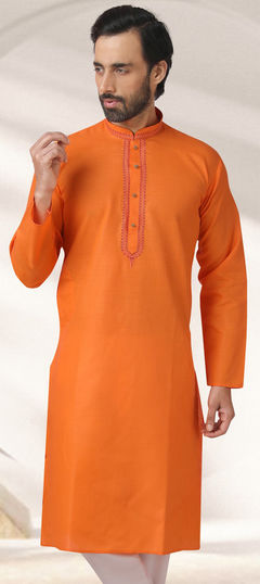 Orange color Kurta in Rayon fabric with Embroidered, Thread work