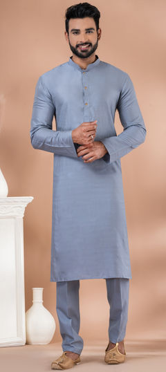 Black and Grey color Kurta Pyjamas in Viscose fabric with Thread work