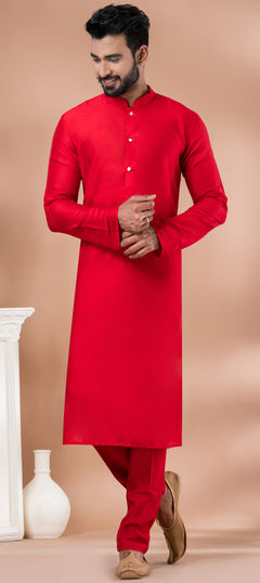 Red and Maroon color Kurta Pyjamas in Viscose fabric with Thread work