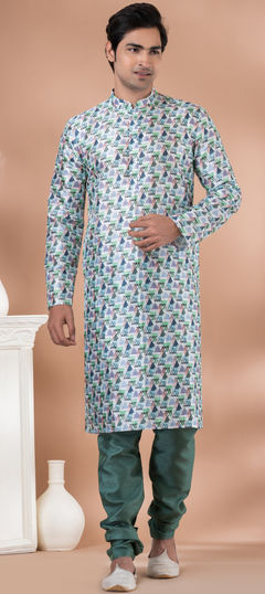 Multicolor color Kurta Pyjamas in Dupion Silk fabric with Digital Print work