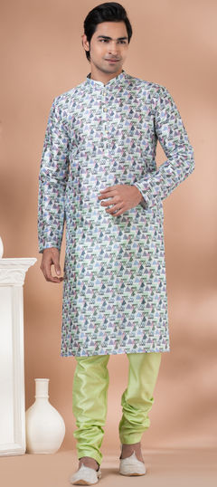 Multicolor color Kurta Pyjamas in Dupion Silk fabric with Digital Print work