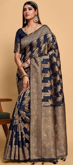 Bridal, Traditional, Wedding Blue color Saree in Banarasi Silk fabric with South Thread, Zari work : 1931503