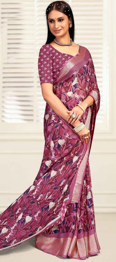 Pink and Majenta color Saree in Art Silk fabric with Printed, Weaving work