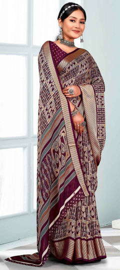 Purple and Violet color Saree in Art Silk, Silk fabric with Printed, Weaving work