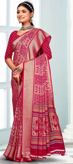 Pink and Majenta color Saree in Art Silk, Silk fabric with Printed, Weaving work