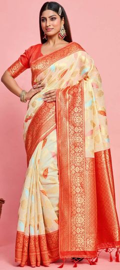 White and Off White color Saree in Uppada Silk fabric with Thread, Zari work