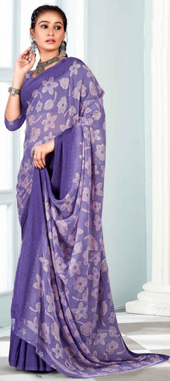 Purple and Violet color Saree in Art Silk fabric with Printed work