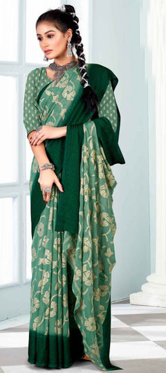 Green color Saree in Art Silk fabric with Printed work