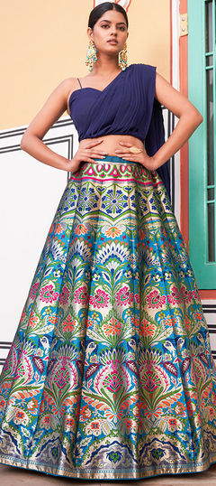 Blue color Ready to Wear Lehenga in Banarasi Silk fabric with Weaving, Zari work