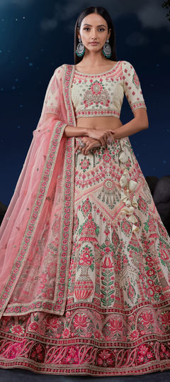 White and Off White color Lehenga in Net fabric with Embroidered, Sequence, Thread, Zircon work