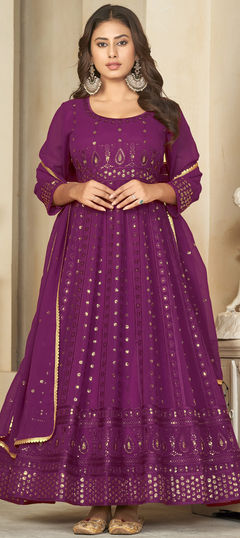 Purple and Violet color Salwar Kameez in Georgette fabric with Embroidered, Resham, Sequence, Thread work