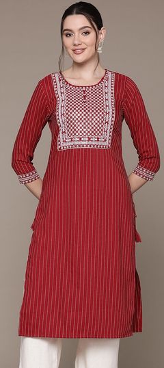 Red and Maroon color Kurti in Rayon fabric with Embroidered, Resham, Sequence, Thread work