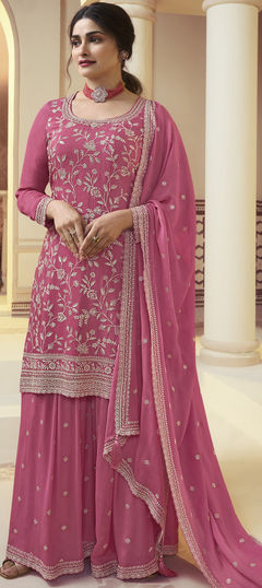 Pink and Majenta color Salwar Kameez in Chiffon fabric with Embroidered, Sequence, Thread, Zari work