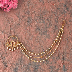 Red and Maroon, White and Off White color Nose Ring in Brass studded with CZ Diamond, Kundan & Gold Rodium Polish : 1932267