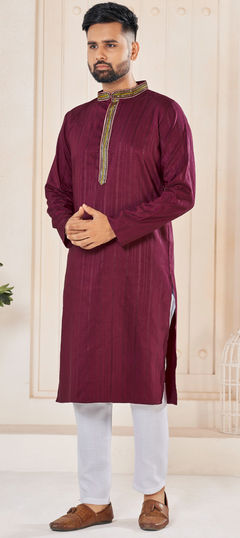 Purple and Violet color Kurta Pyjamas in Viscose fabric with Embroidered, Thread work