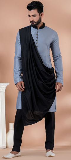 Black and Grey color Kurta Pyjamas in Viscose fabric with Thread work