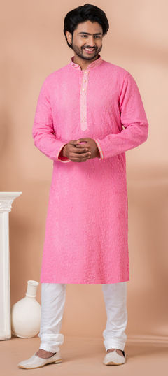 Pink and Majenta color Kurta Pyjamas in Viscose fabric with Embroidered work