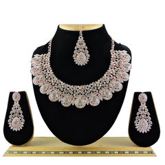 Gold Rodium Polish Black and Grey color Necklace in Metal Alloy studded with Austrian diamond, CZ Diamond