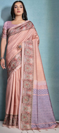 Pink and Majenta color Saree in Art Silk, Silk fabric with Printed work