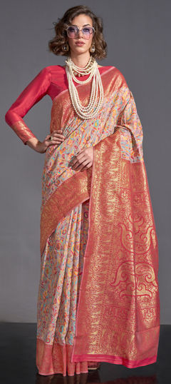 Pink and Majenta color Saree in Art Silk fabric with Printed, Weaving work