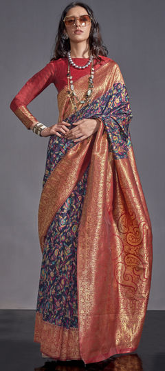 Purple and Violet color Saree in Art Silk fabric with Printed, Weaving work