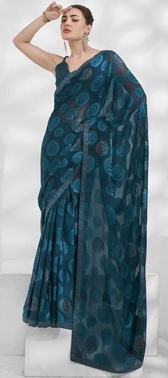 Festive, Traditional Blue color Saree in Jacquard fabric with Classic Swarovski work : 1932892