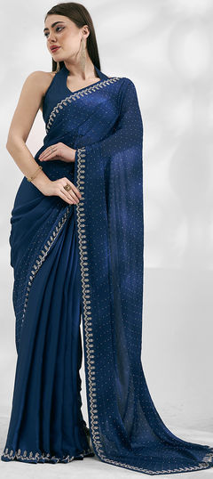 Festive Blue color Saree in Chiffon fabric with Classic Swarovski work : 1932893