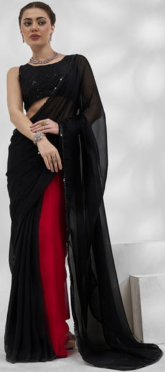 Black and Grey, Red and Maroon color Saree in Georgette fabric with Lace work