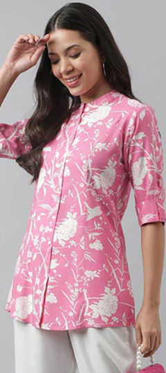 Pink and Majenta color Tops and Shirts in Rayon fabric with Printed work