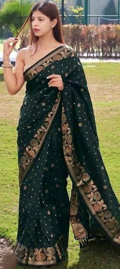 Green color Saree in Art Silk fabric with Weaving, Zari work