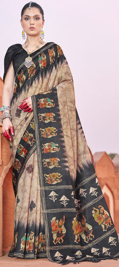 Festive, Traditional Beige and Brown color Saree in Tussar Silk fabric with South Printed work : 1933106