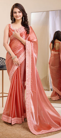 Pink and Majenta color Saree in Art Silk, Silk fabric with Embroidered, Thread work