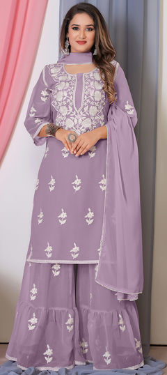 Purple and Violet color Salwar Kameez in Georgette fabric with Embroidered, Resham, Thread work