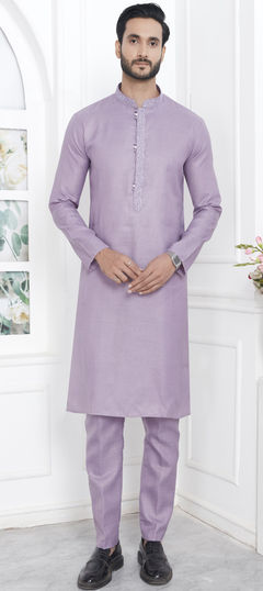 Purple and Violet color Kurta Pyjamas in Cotton fabric with Thread work