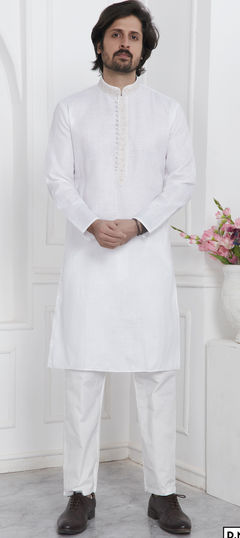 White and Off White color Kurta Pyjamas in Cotton fabric with Thread work