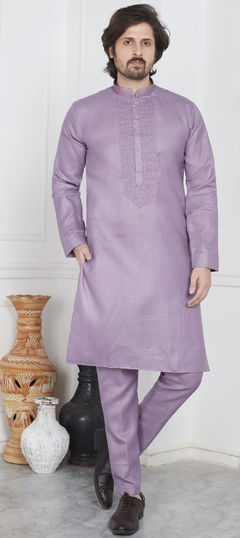 Purple and Violet color Kurta Pyjamas in Cotton fabric with Thread work