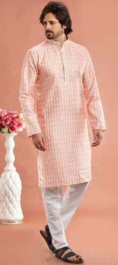 Pink and Majenta color Kurta Pyjamas in Cotton fabric with Digital Print, Thread work